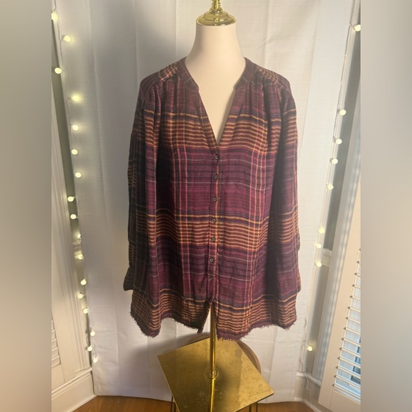 Free People Oversized Boxy Mandarin Collar Long Sleeve Blouse Small - Picture 8 of 8